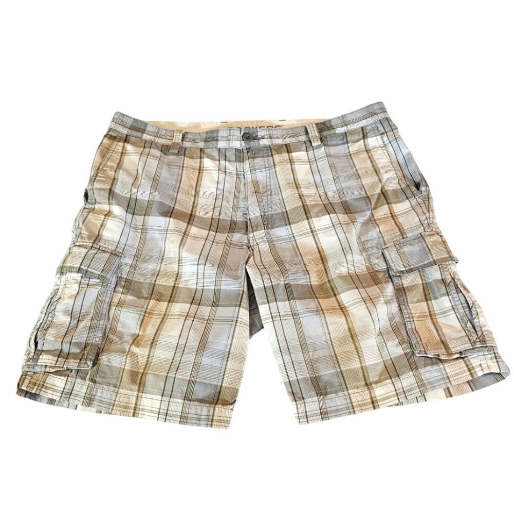 Dockers Plaid Cargo Shorts Grey Tan & White Size‎ 42